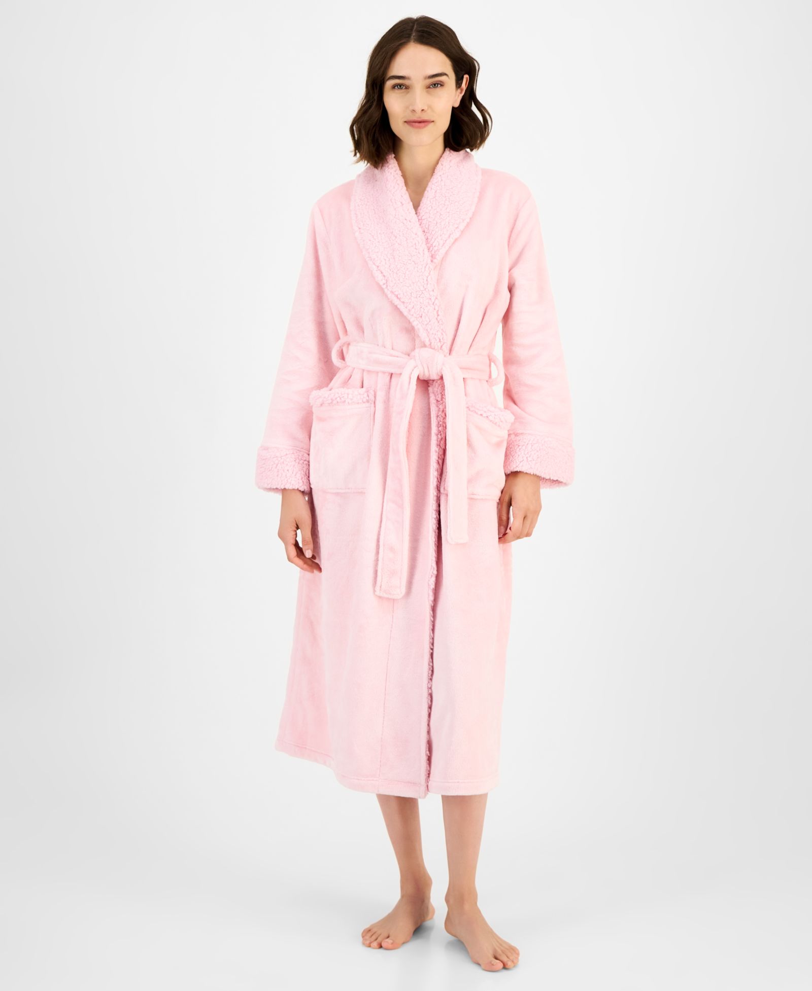 Charter Club Women's Long Plush Fleece-Trim Robe, Created for Macy's
