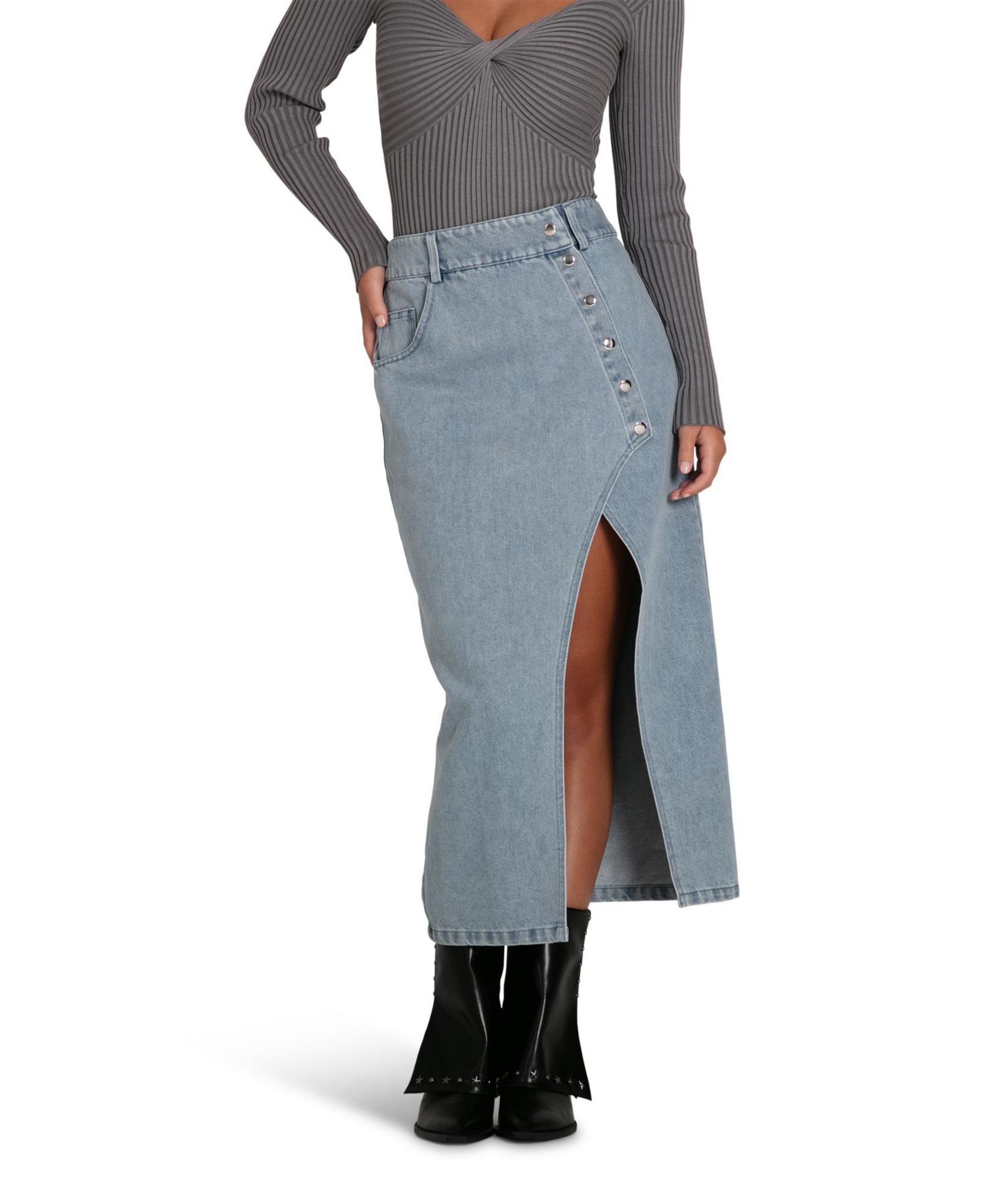 Belle & Bloom Women's Can't Forget You Denim Midi Skirt