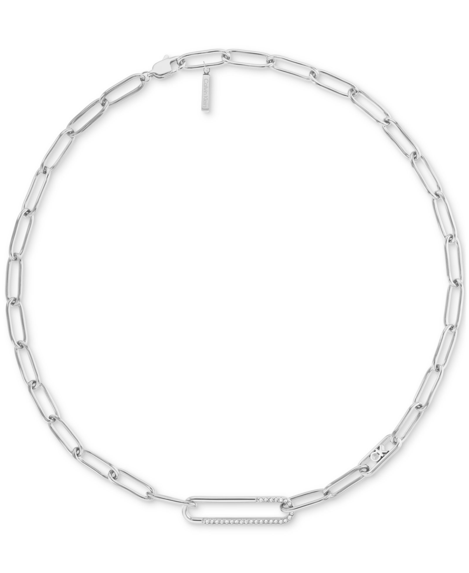Ожерелье Calvin Klein Stainless Steel Pavé & Logo Link Collar, 16" + 2" extender