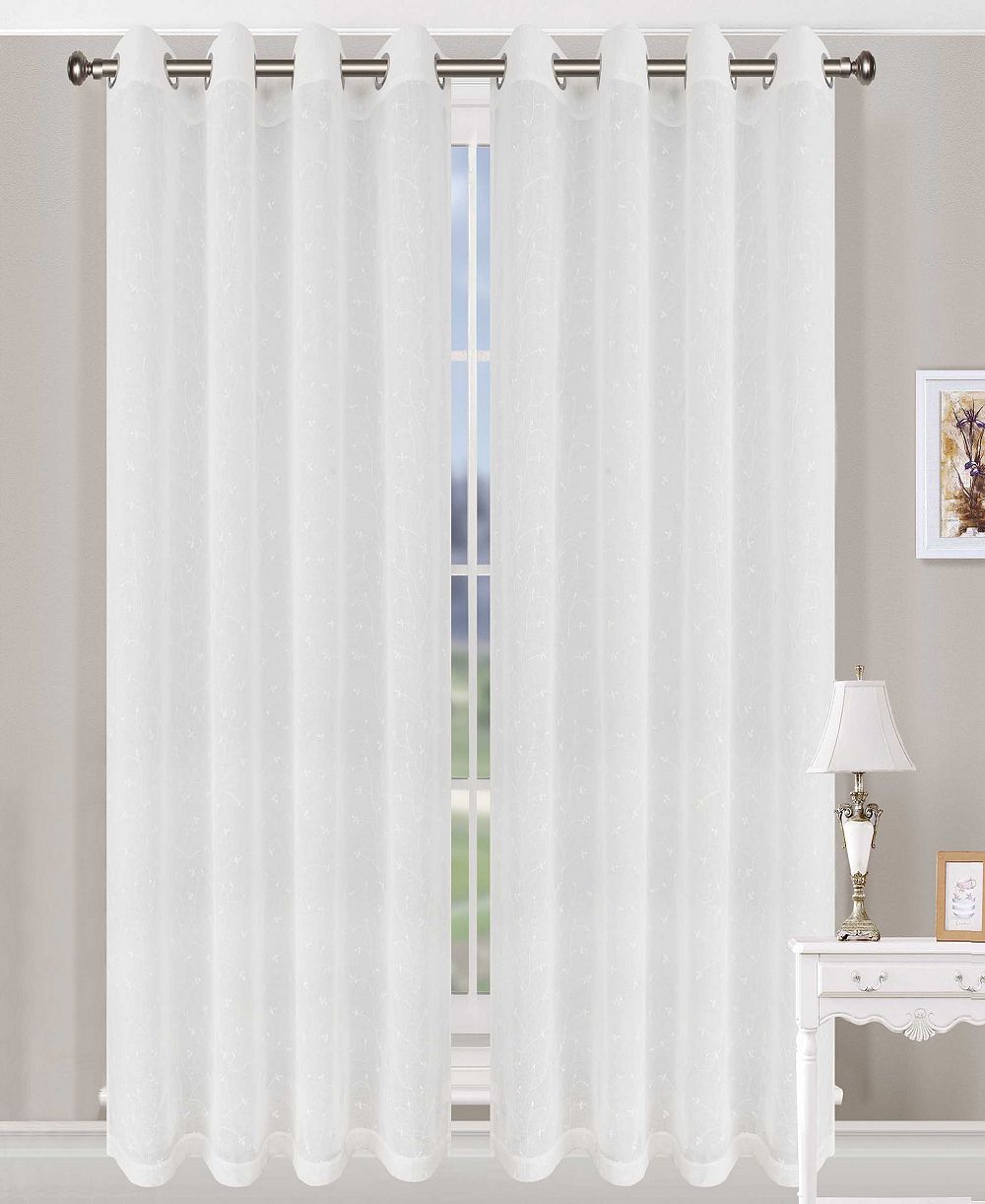 Superior Embroidered Floral Sheer Grommet 2-Panel Curtain Set, 52" x 84"