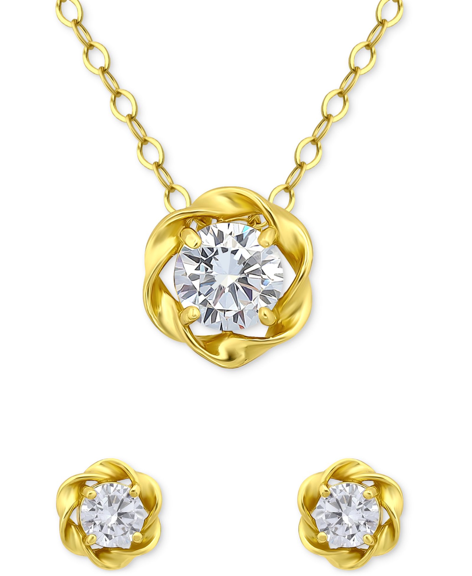 Комплект Giani Bernini 2-Pc. Set Cubic Zirconia Love Knot Pendant Necklace & Matching Stud Earrings, 18k Gold-Plated Sterling Silver