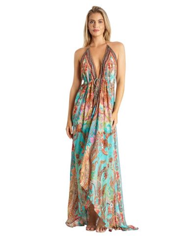 La Moda Clothing Women's Maxi Boho Art Halterneck Dress