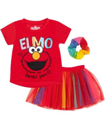 Комплект из 3 предметов Sesame Street: футболка Elmo Abby Cadabby, юбка из тюля и резинка для волос для маленьких девочек