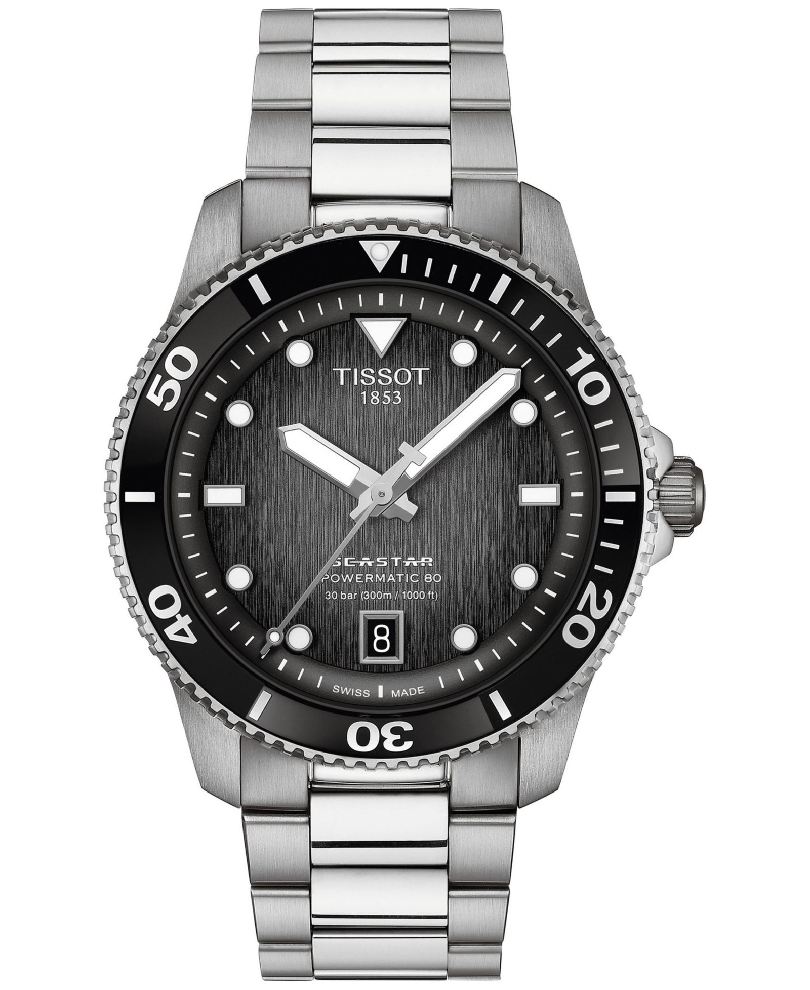 Tissot Мужские швейцарские автоматические часы Seastar 1000 Powermatic 80 из нержавеющей стали 40mm