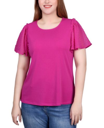NY Collection Clip Dot Flutter Sleeve Top