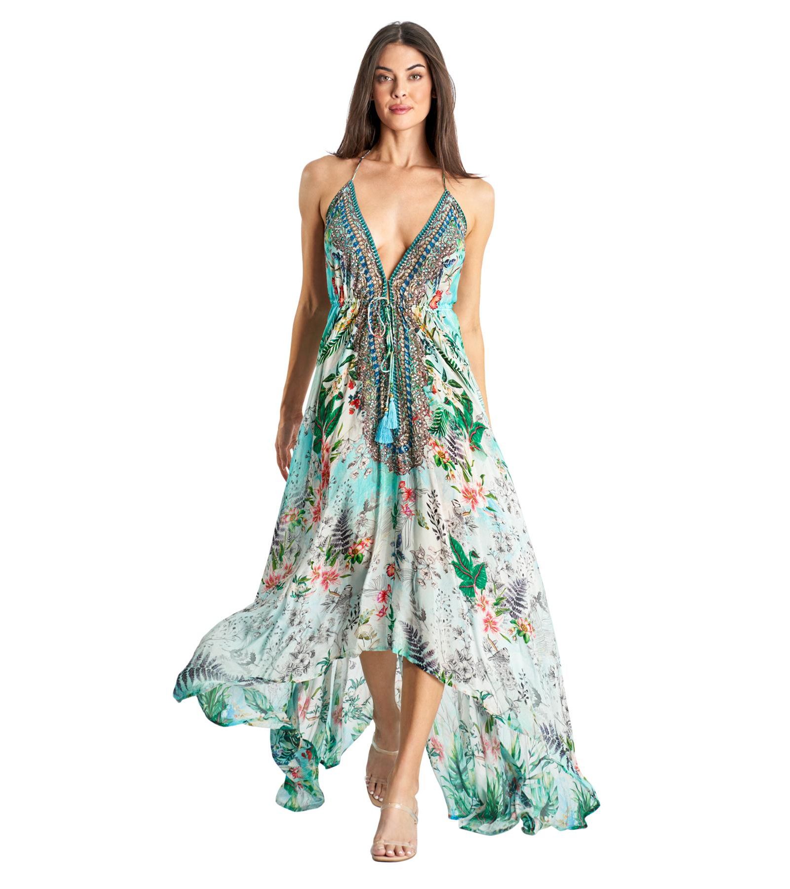 La Moda Clothing Женское платье макси Boho Art Halterneck