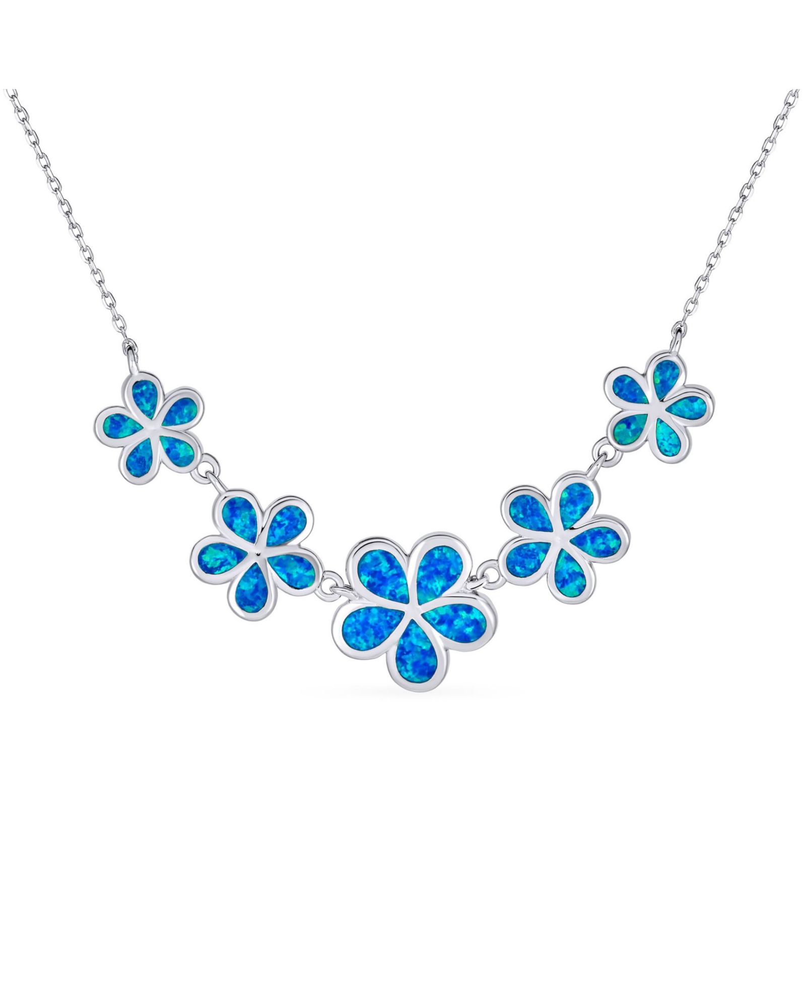 Ожерелье Bling Jewelry Statement Blue Opal Plumeria Hawaiian Flower из стерлингового серебра 925