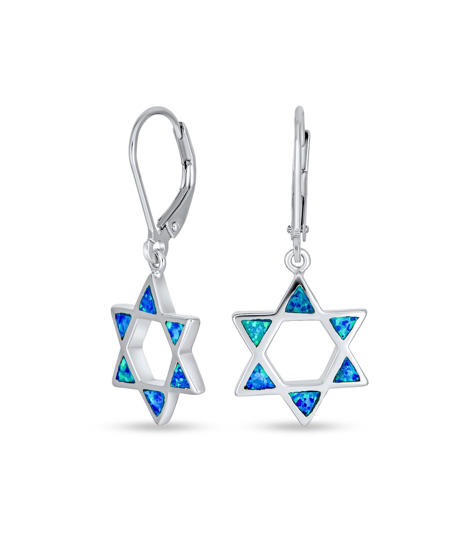 Bling Jewelry Created Blue Opal Star Of David Dangle Earrings Sterling Silver Leverback