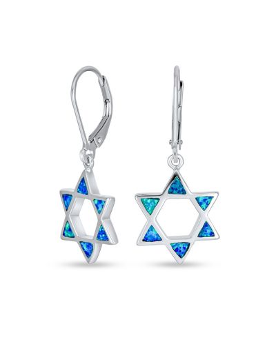 Bling Jewelry Created Blue Opal Star Of David Dangle Earrings Sterling Silver Leverback