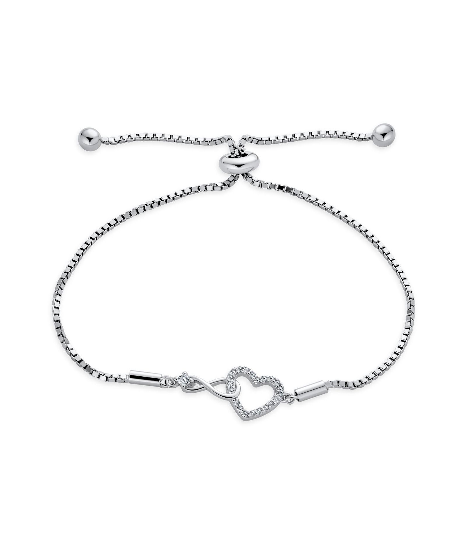 Bling Jewelry Infinity Heart Bolo Bracelet Delicate Romantic CZ Accent Sterling Silver Adjustable Created Opal