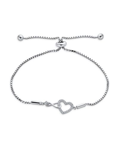 Bling Jewelry Infinity Heart Bolo Bracelet Delicate Romantic CZ Accent Sterling Silver Adjustable Created Opal