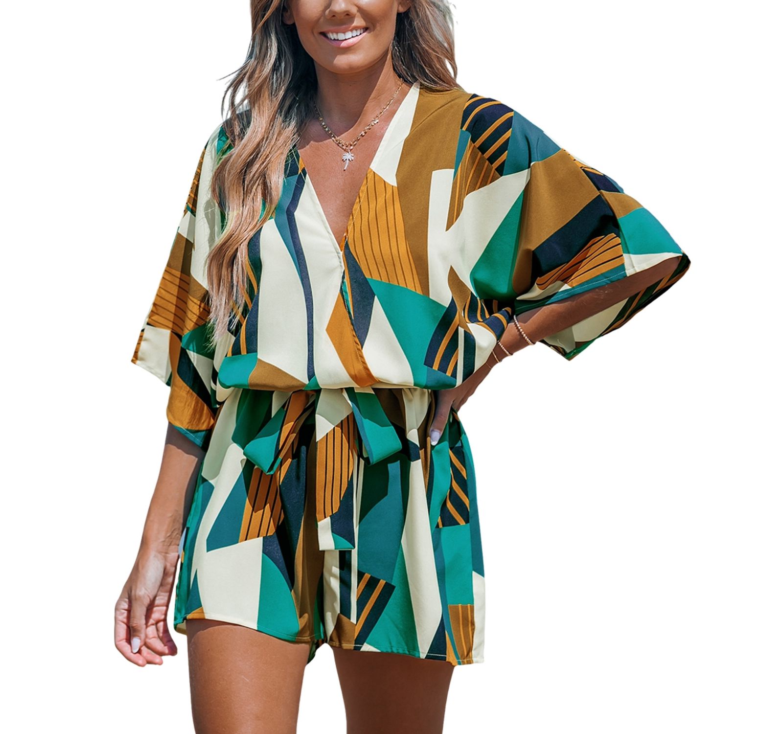 Cupshe Женский ромпер Abstract Geo Dolman Straight Leg