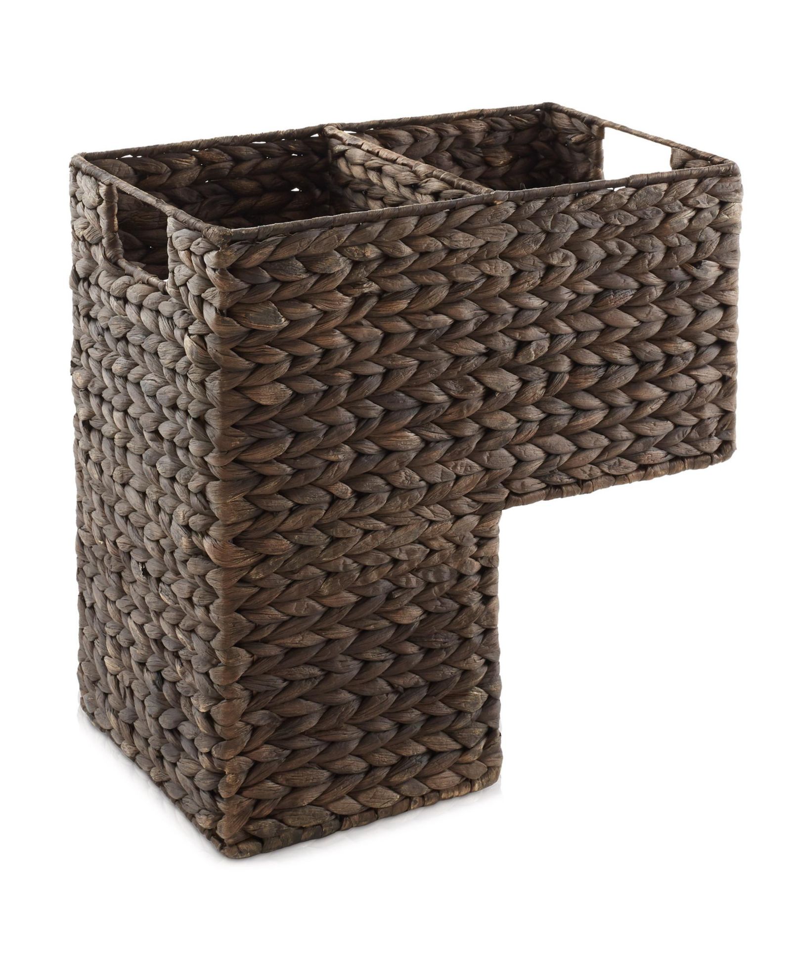 Casafield Stair Basket with Handles, - Woven Water Hyacinth Staircase Step Organizer Bin