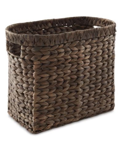 Casafield Magazine Holder Basket with Handles, Whitewash - Oval Water Hyacinth Storage Bin for Bathroom, Home Office