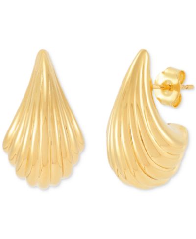 Серьги-гвоздики с гравировкой в виде креветок, 14k Gold