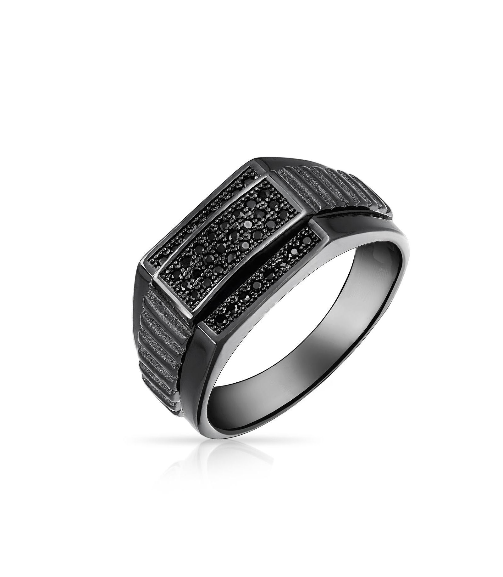 Bling Jewelry Геометрическое кольцо Statement с черными CZ Cubic Zirconia, стерлинговое серебро