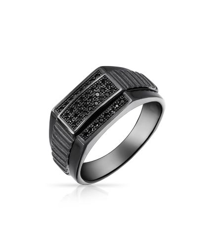 Bling Jewelry Геометрическое кольцо Statement с черными CZ Cubic Zirconia, стерлинговое серебро