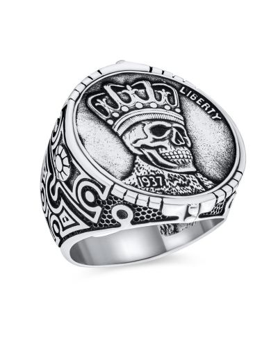 Bling Jewelry кольцо-печатка Goth Biker Crown Skull Coin, Sterling Silver
