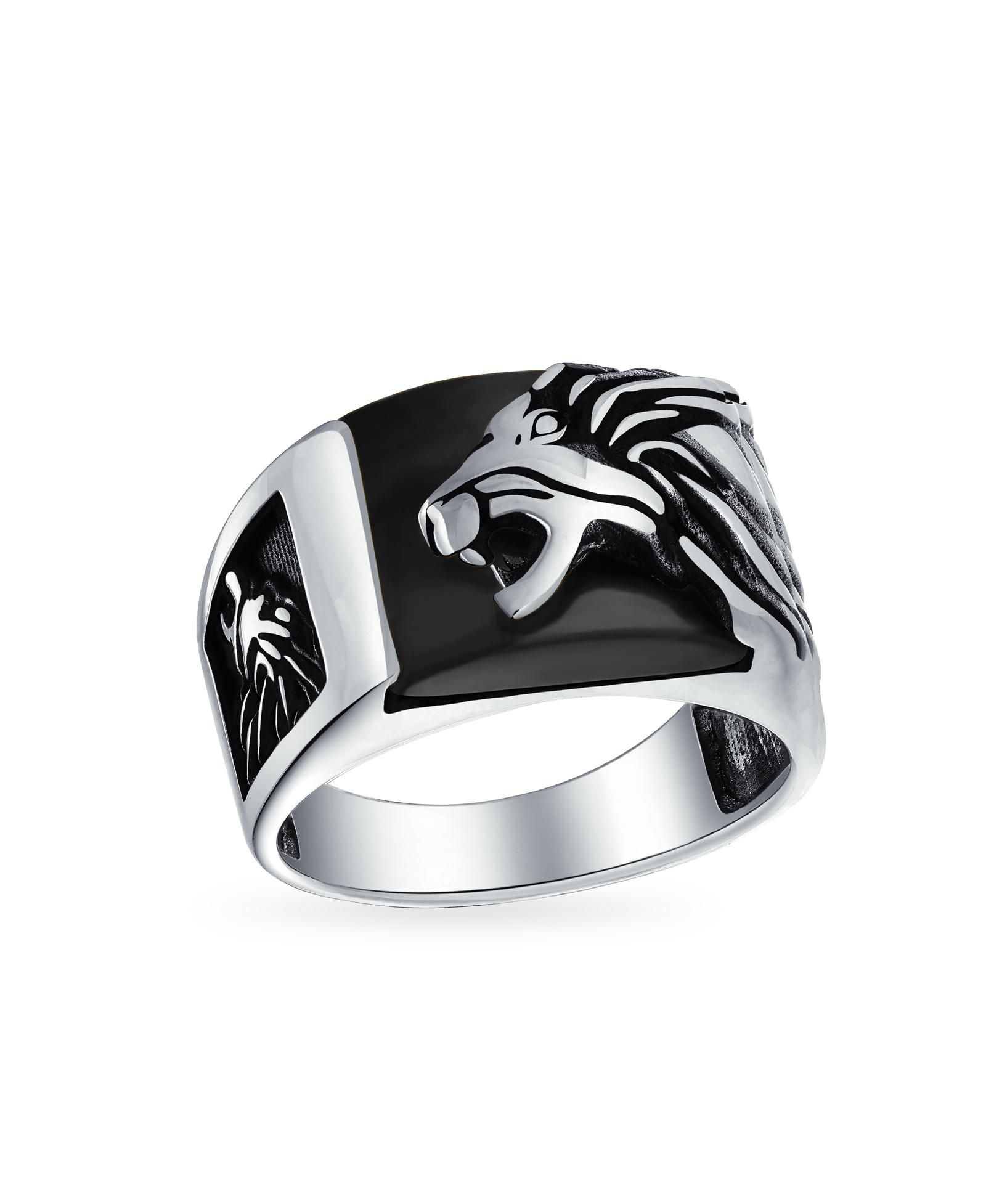 Bling Jewelry Кольцо Roaring Lion Head из оксидированного Sterling Silver