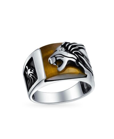 Bling Jewelry Кольцо Roaring Lion Head из оксидированного Sterling Silver