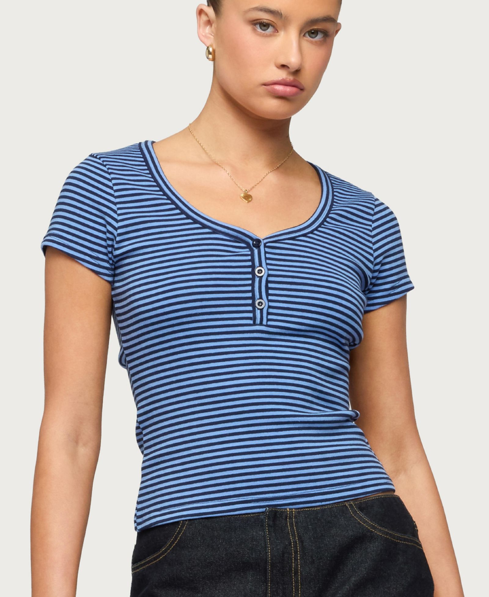 Edikted Women's Kady Striped Henley T Shirt