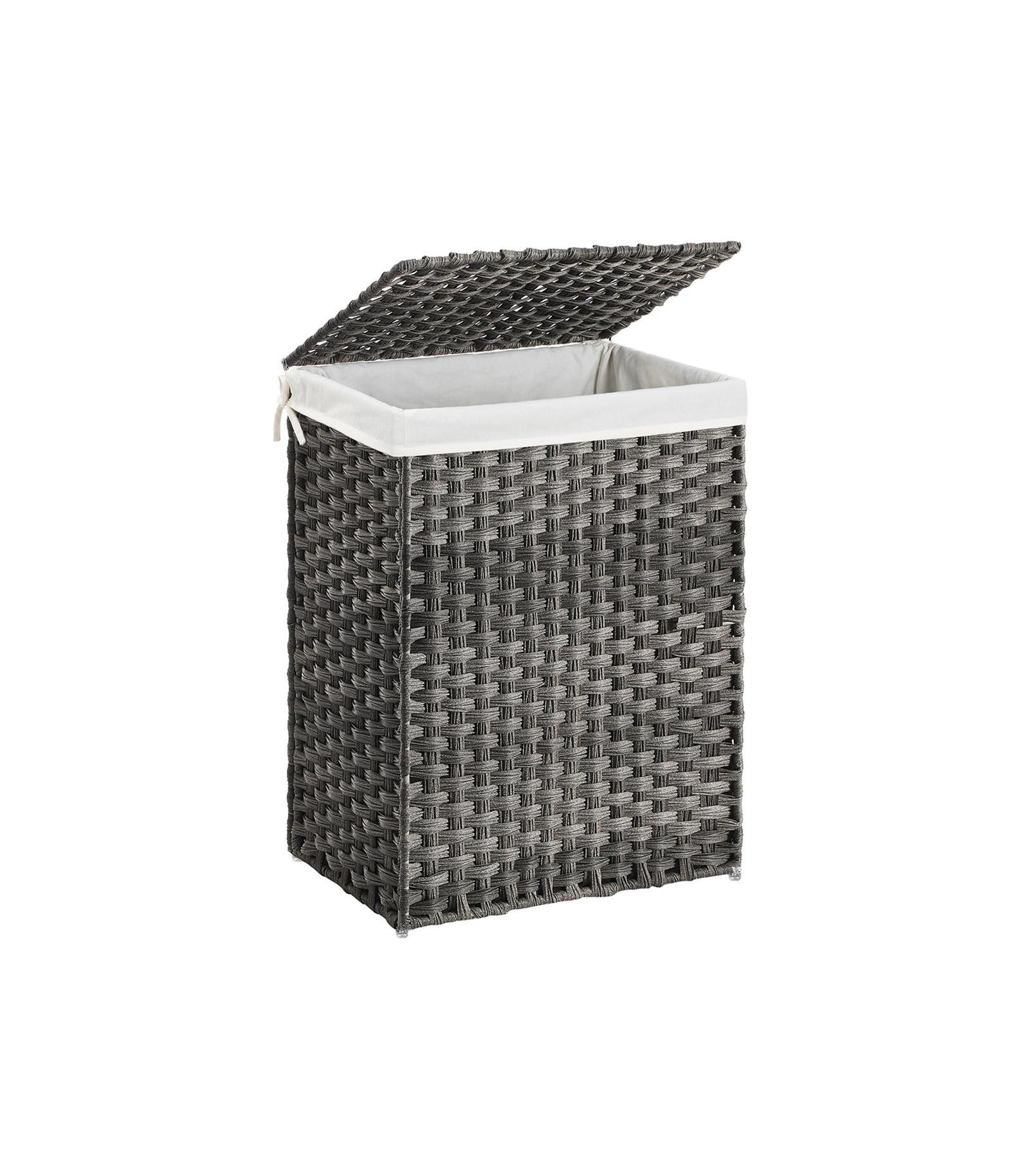 Woven Laundry Basket with Lid, Synthetic Rattan Clothes Hamper with Large Capacity