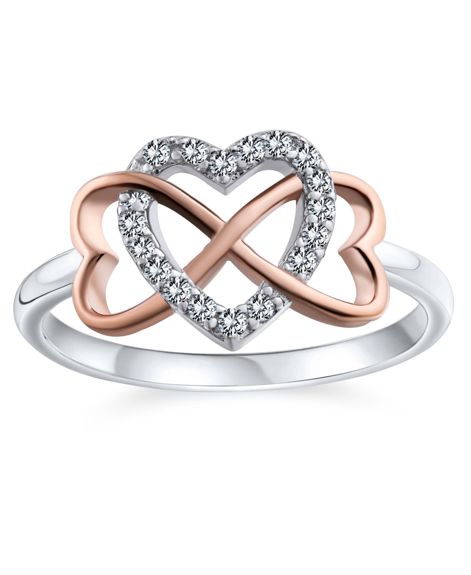 Кольцо Bling Jewelry Two Tone Pave CZ Accent Cubic Zirconia Crossover Intertwined Infinity Heart Promise Ring Plated Sterling