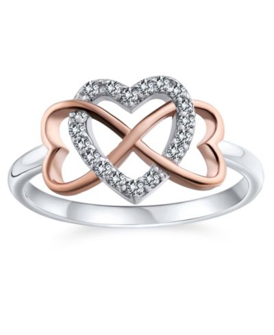 Bling Jewelry Love Intertwined Infinity CZ Heart Promise Ring Rose Gold Sterling Silver
