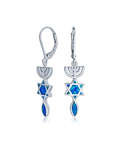 Серьги Bling Jewelry Blue Opal Judaica Menorah Star Of David Dangle Sterling Silver