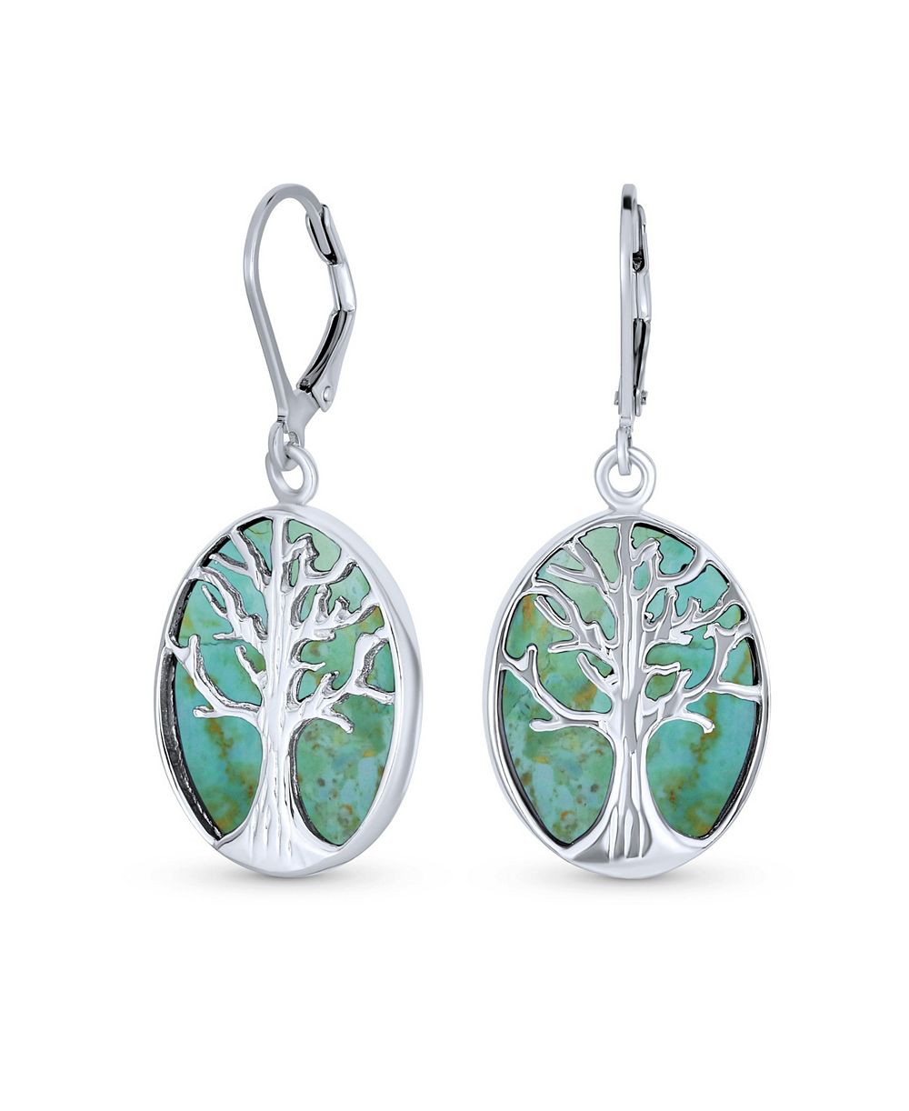 Серьги Bling Jewelry Sterling Silver Large Oval Blue Lapis Lazuli Family Tree Of Life Gemstone Lever Back