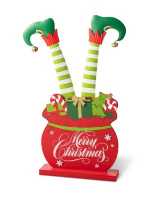 Декор для крыльца Glitzhome Christmas Wooden/Metal Elf Legs
