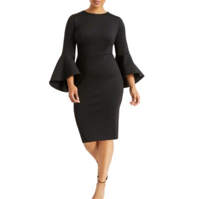 Женское платье ELOQUII Flare Sleeve Scuba Dress