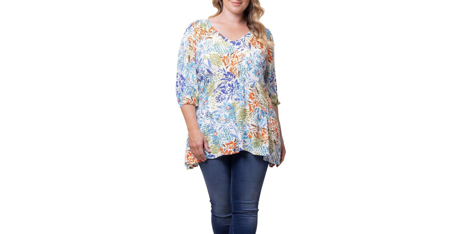Kiyonna Women's Plus Size Oasis V-Neck Tunic Top