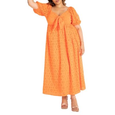 ELOQUII Women's Eyelet Tie Front Maxi Dress