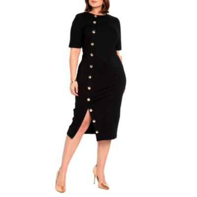 ELOQUII Женское ELOQUII button detail workwear midi dress