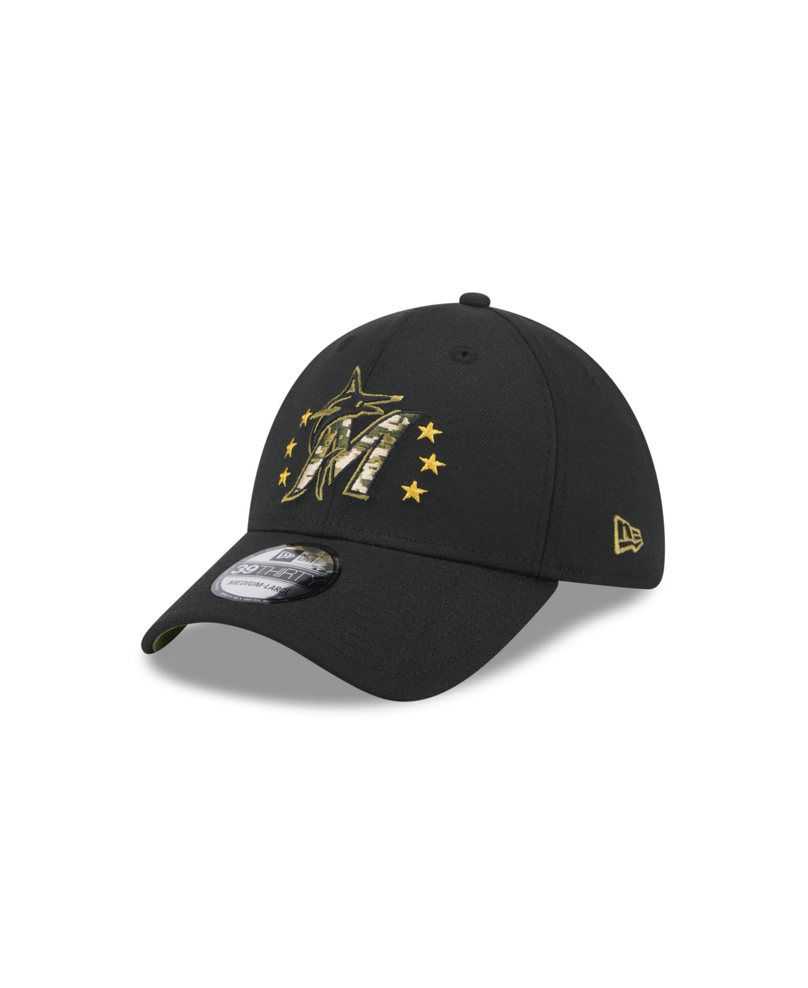 Мужская кепка New Era Black Miami Marlins 2024 Armed Forces Day 39THIRTY Flex