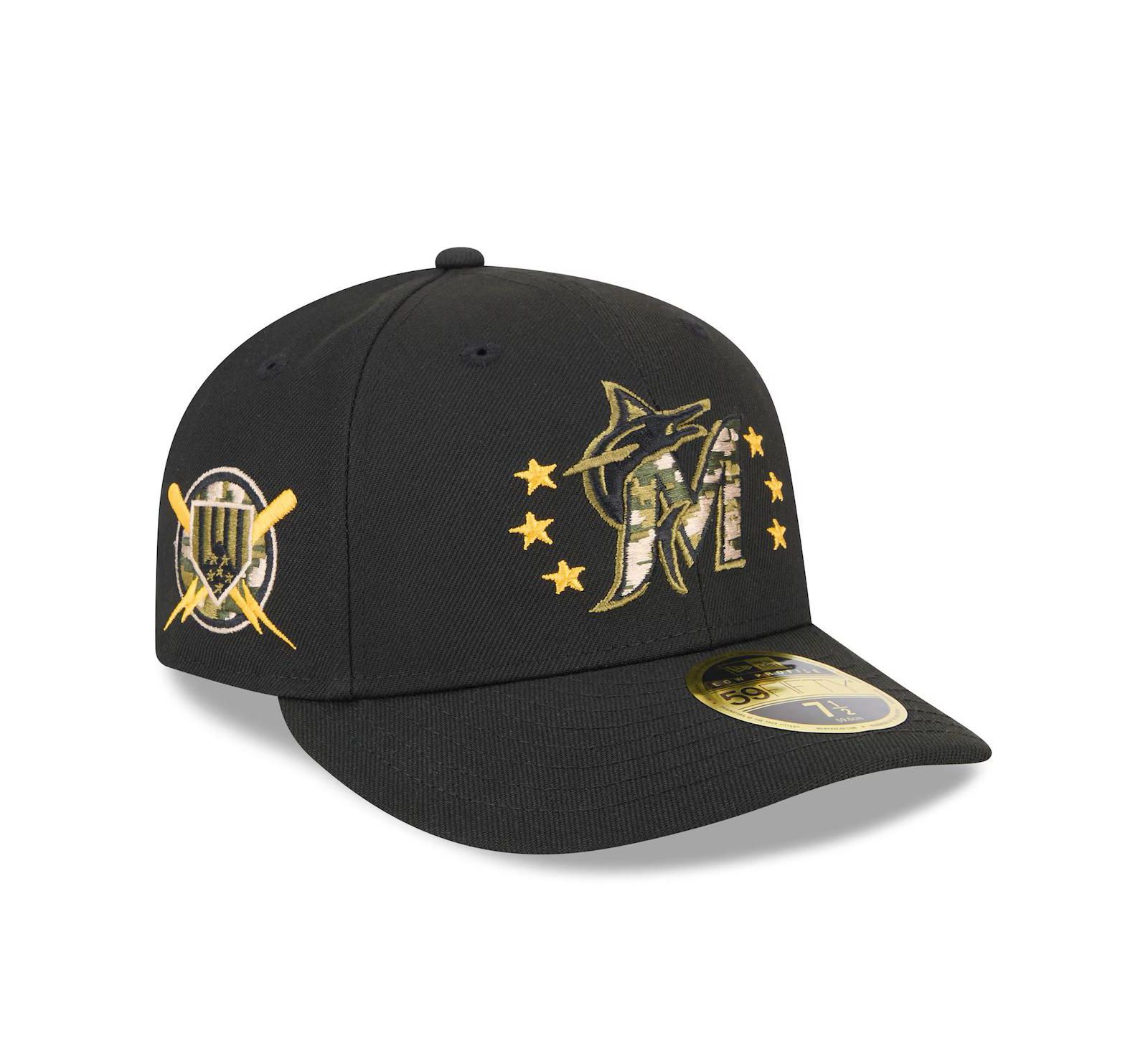 Мужская кепка New Era Miami Marlins 2024 Armed Forces Day Low Profile 59FIFTY Fitted, черный