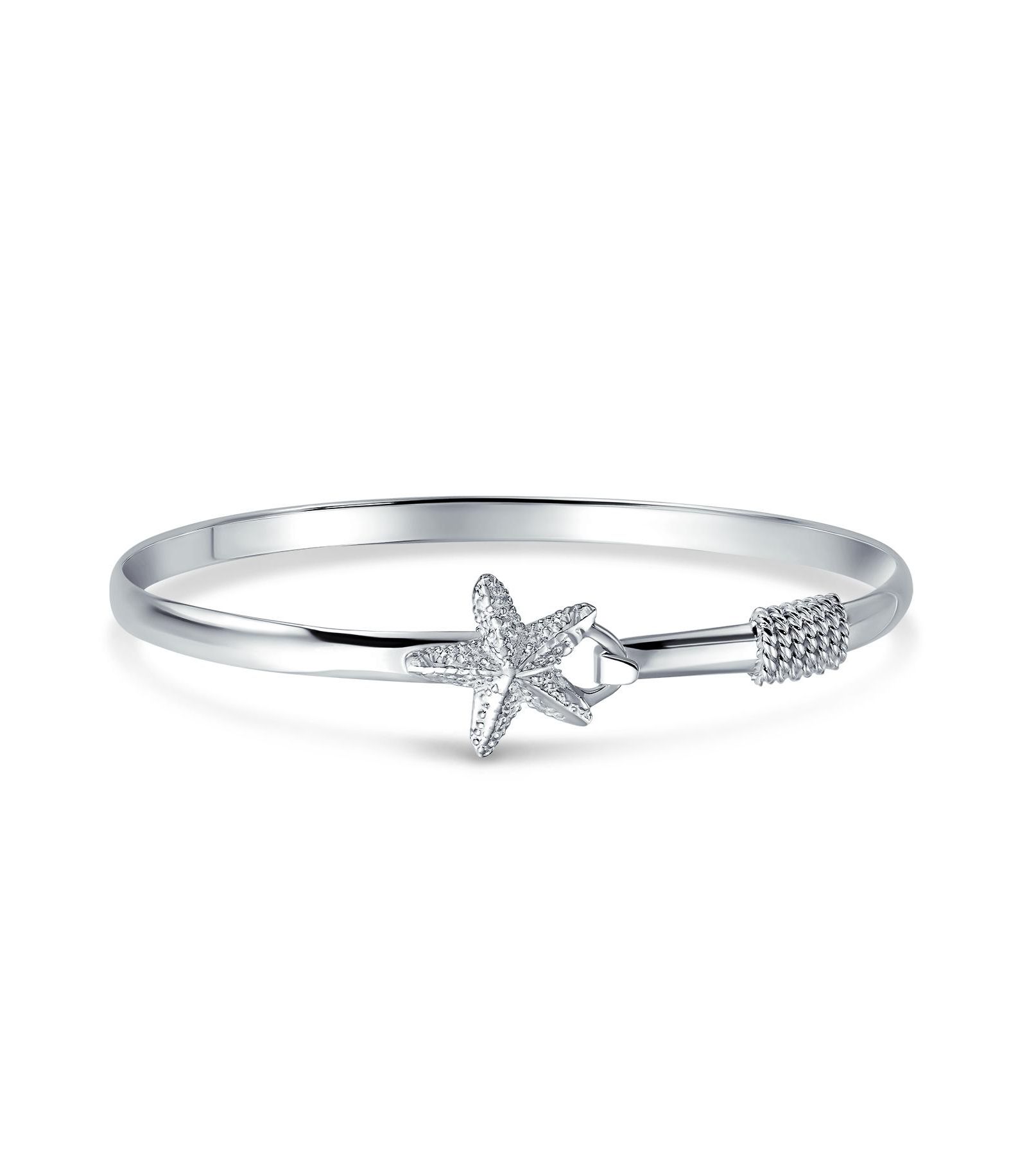 Bling Jewelry Nautical Starfish Rope Bangle Bracelet .925 Sterling Silver Eye Hook Clasp
