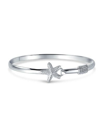 Bling Jewelry Nautical Starfish Rope Bangle Bracelet .925 Sterling Silver Eye Hook Clasp