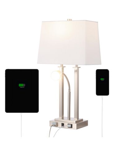 Современная металлическая настольная лампа Blaire 23.75" с USB-портом и розеткой, цвет Oil Rubbed Bronze