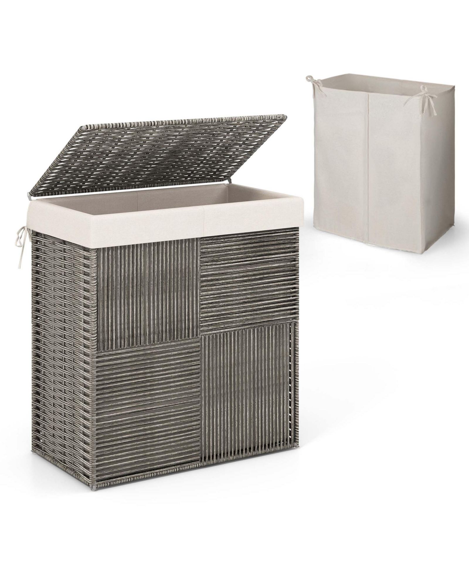 Hand-woven Rattan Laundry Hamper with Lid Removable Liner Bag