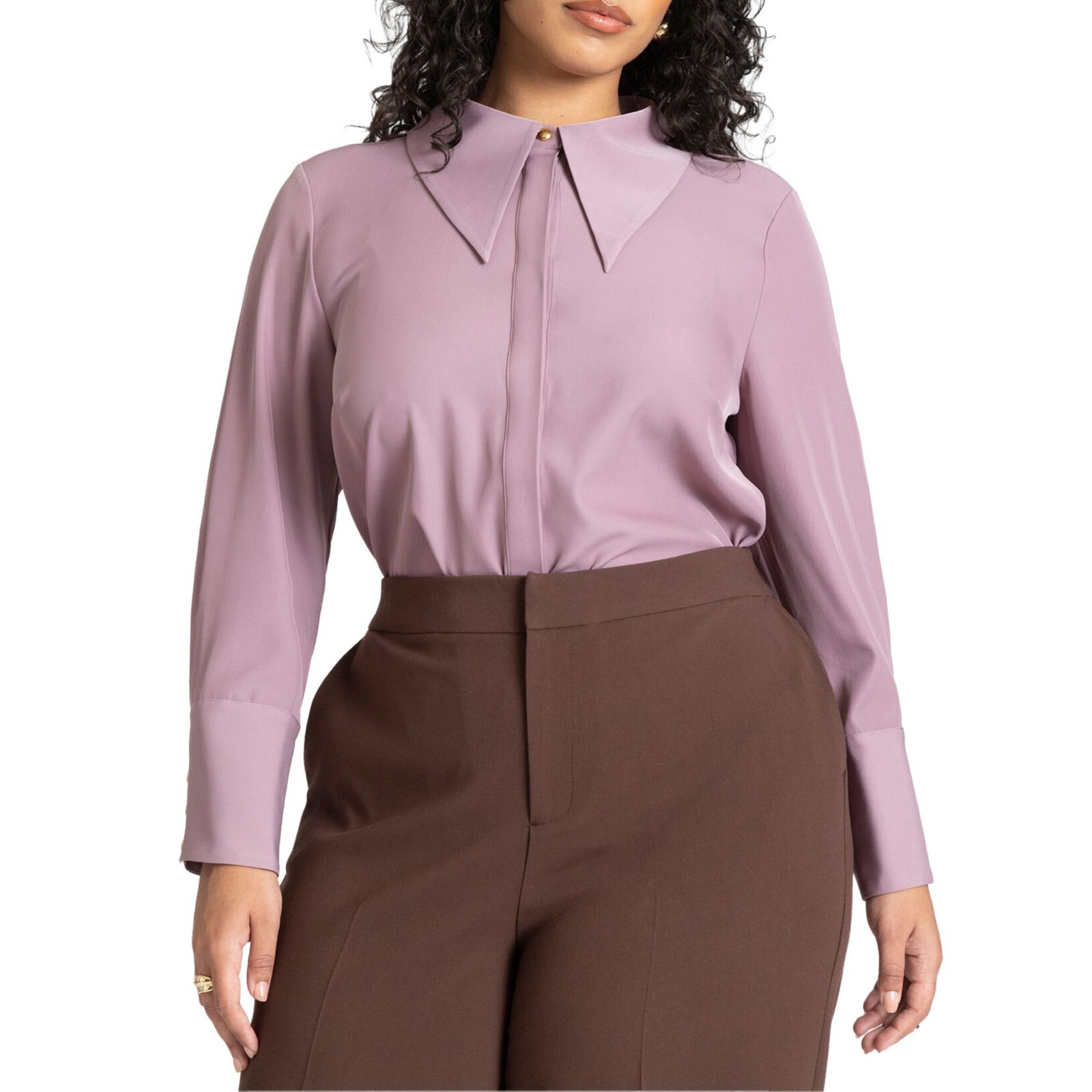 ELOQUII Women's Pointed Collar Button Up Shirt