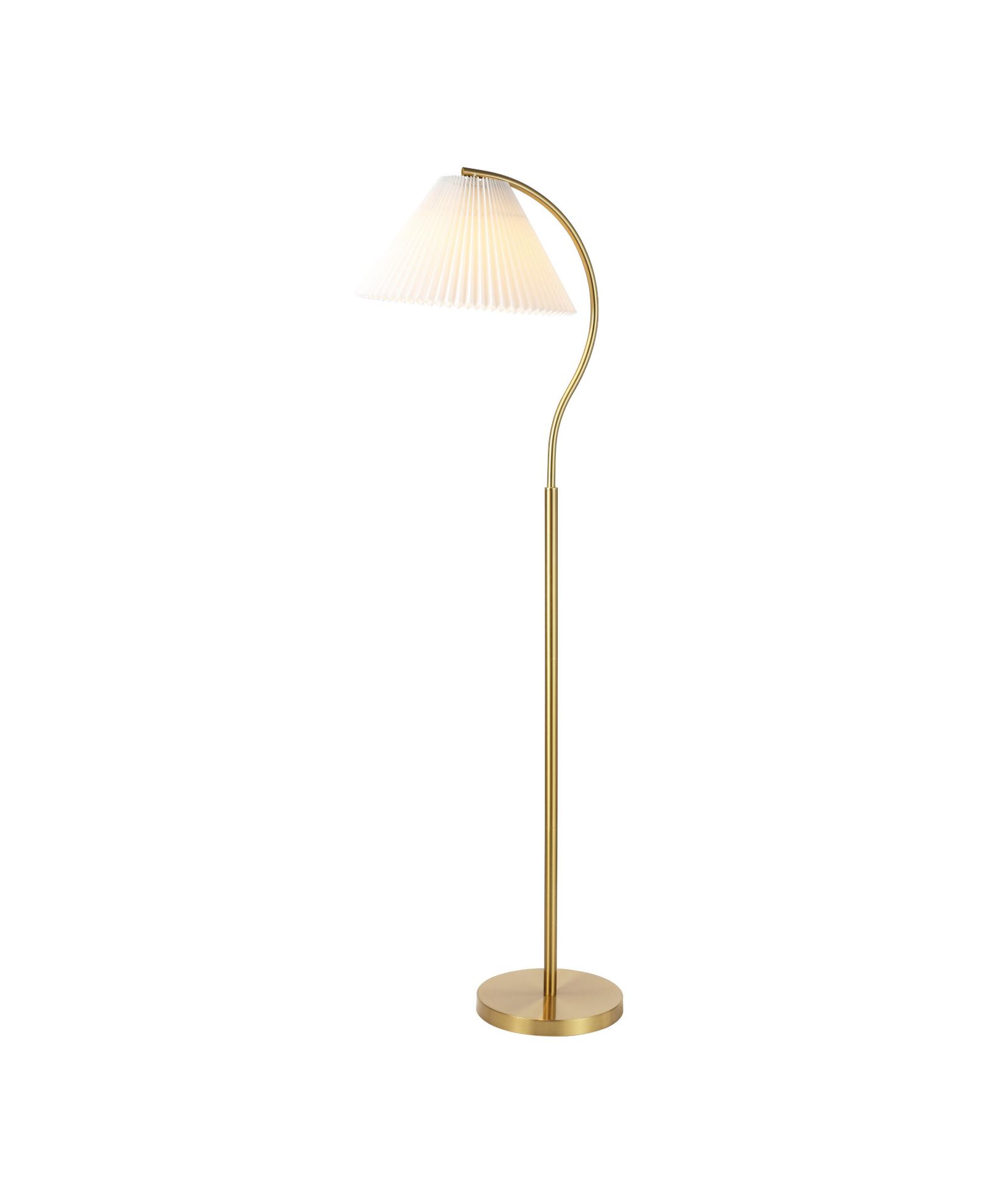 Современный металлический арочный напольный LED светильник Devon 60.5" с плиссированной абажуром, Brass Gold/White