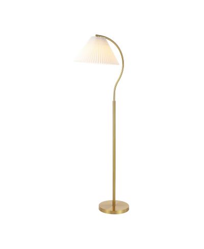 Современный металлический арочный напольный LED светильник Devon 60.5" с плиссированной абажуром, Brass Gold/White