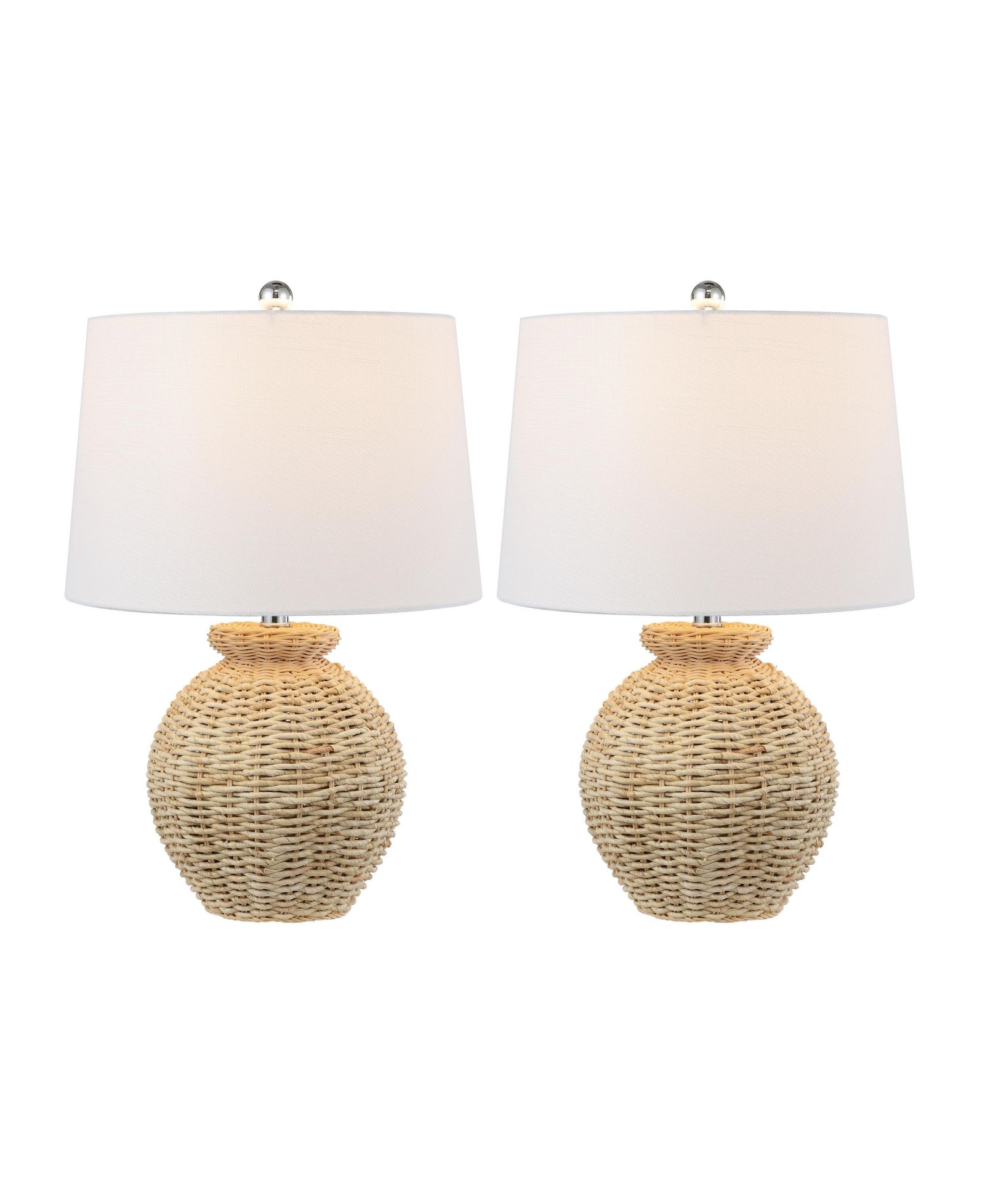 Jonathan Y Nora 22" Rustic Coastal Rattan Globe LED Table Lamps