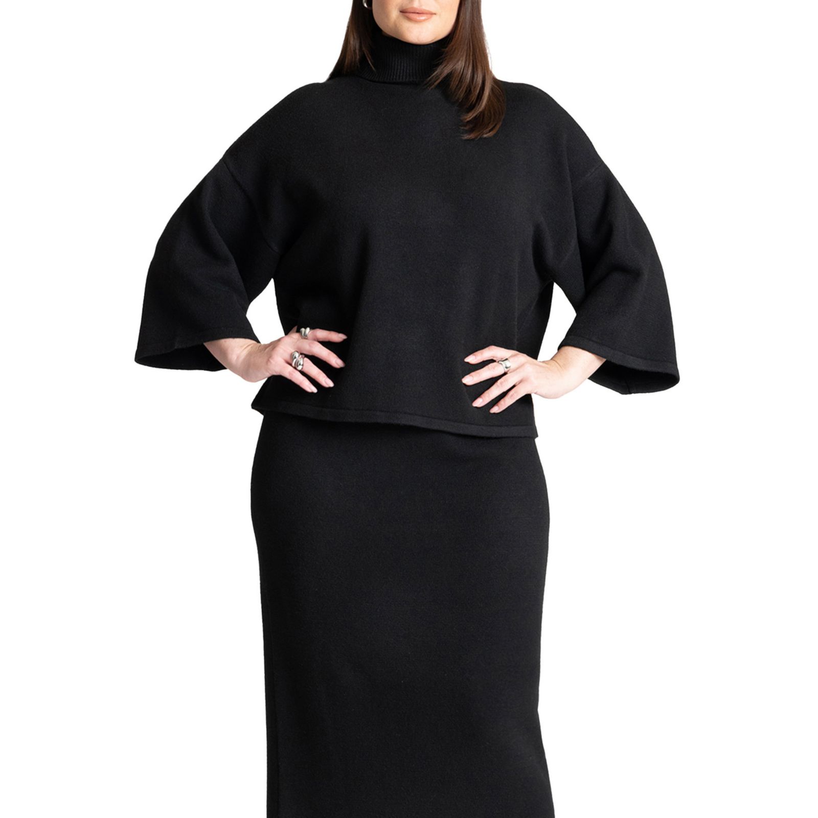 ELOQUII Women's Boxy Three Quarter Sleeve Turtleneck