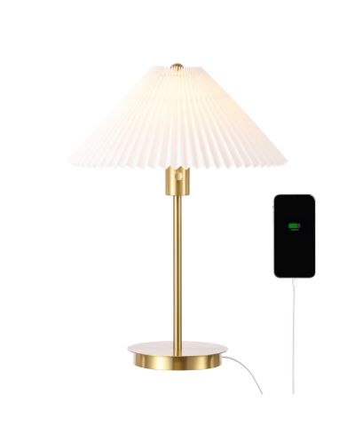 Настольная лампа Freida 21.25" Modern Glam Metal с USB и складным абажуром, Brass Gold/White