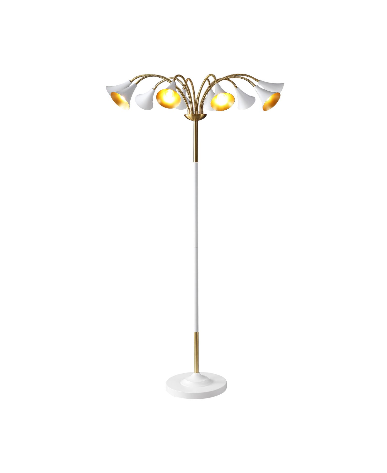 Vivian 61" 10-Light Mid-Century Modern Iron Medusa Multi Head LED Floor Lamp, Black/Brass Gold