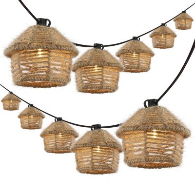 Световая гирлянда Jonathan Y Maui 10-Light Indoor/Outdoor 10 ft. Mid-Century Vintage LED G40 Tiki Hut Hemp Rope Shaded String Lights
