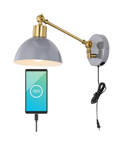 Настенный светильник Jonathan Y Lisa Swing Arm Modern Midcentury Iron USB Charging Port LED